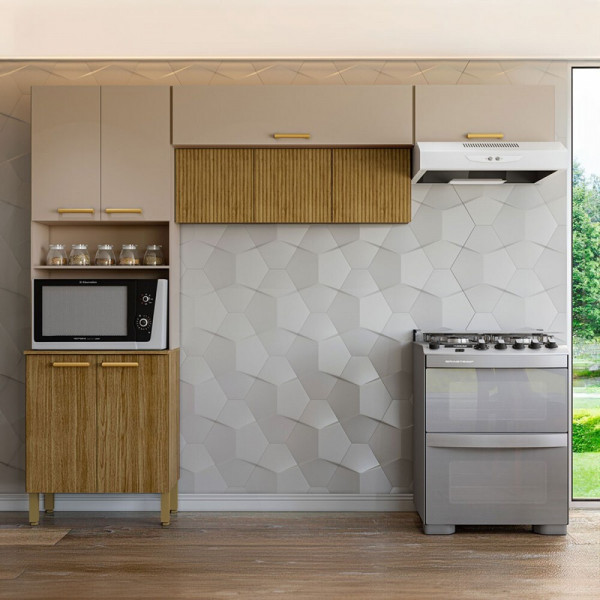 Cozinha em L Urbane 260cm com 9 Portas Kits Paraná - Freijó/Vanilla/Ripado Cozinha em L Urbane 260cm com 9 Portas Kits Paraná - Freijó/Vanilla/Ripado