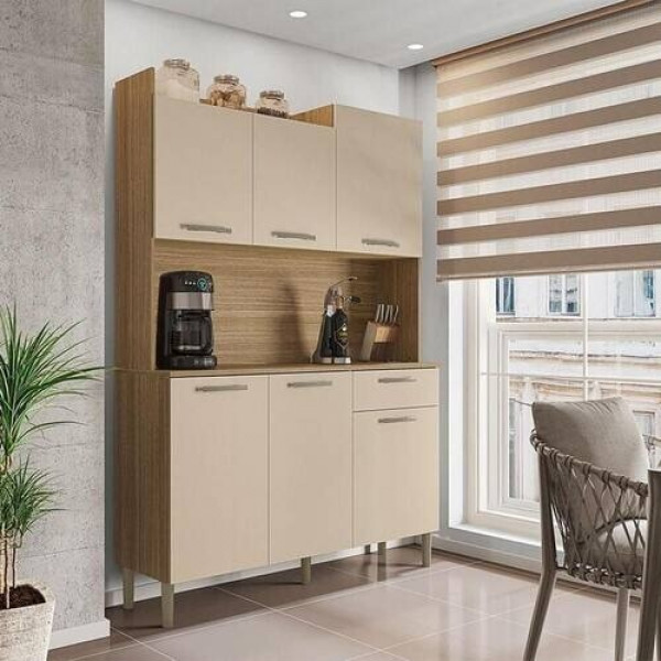 Armário de Cozinha Kit 6 Portas Kits Paraná Gênova Freijo/Vanilla Armário de Cozinha Kit 6 Portas Kits Paraná Gênova Freijo/Vanilla