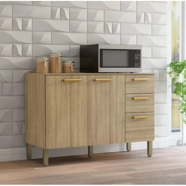 Balcão de Cozinha com Tampo 3 Portas 2 Gav 120cm Paraná Urbane Freijó Balcão de Cozinha com Tampo 3 Portas 2 Gav 120cm Paraná Urbane Freijó