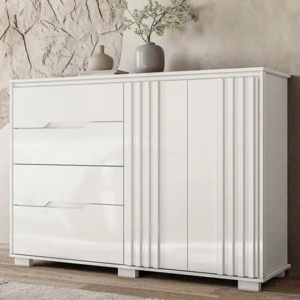 Cômoda com Sapateira Texas 4 Gavetas e 2 Portas Branco - Moval