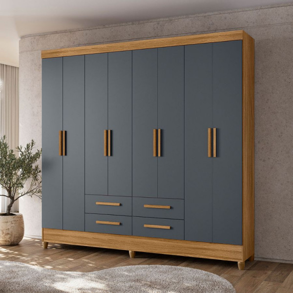 Guarda-Roupa Casal Moval Florida 8 Portas Freijó/Cinza