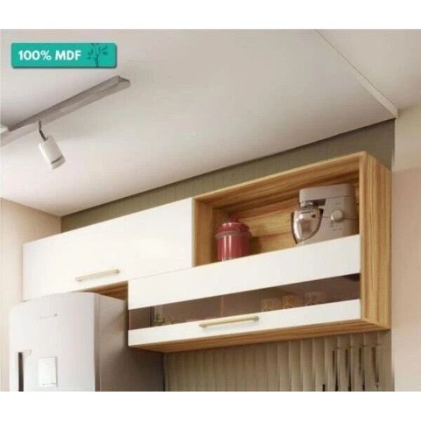 Armário Aéreo Duplo Carmenére c/ Vidro Reflecta - Ronipa - Amendoa/Off White