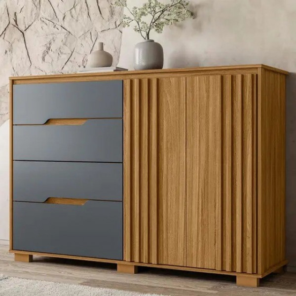 Cômoda com Sapateira Texas 4 Gavetas e 2 portas Freijo/Grafite - Moval Cômoda com Sapateira Texas 4 Gavetas e 2 portas Freijo/Grafite - Moval