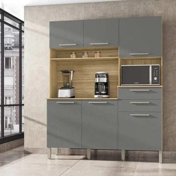 Armário de Cozinha Kit 6 Portas Montesa Freijo/Gris - Kits Paraná Armário de Cozinha Kit 6 Portas Montesa Freijo/Gris - Kits Paraná