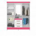 Guarda Roupa Solteiro 4 Portas com Espelho 3 Gavetas Capri Branco/Rosa - Moval