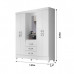 Guarda Roupa Solteiro 4 Portas com Espelho 3 Gavetas Capri Branco/Rosa - Moval