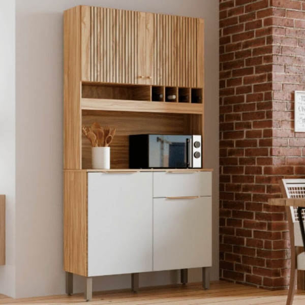 Armário de Cozinha Kit 4 Portas 1 Gaveta em MDF Ronipa Moscato Amendoa/Off White