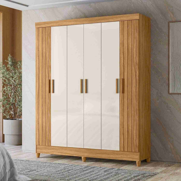 Guarda-Roupa 6 Portas 2 Gavetas Uruguai Freijó/Off White - Moval Móveis