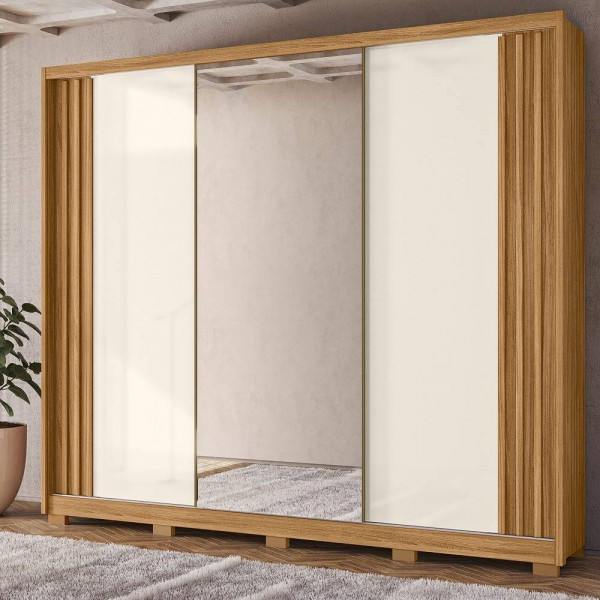 Guarda-Roupa 3 Portas de correr 6 Gavetas Arizona Freijó/Off White - Moval Móveis