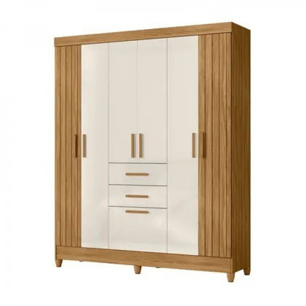 Guarda Roupa Casal Malta com 7 Portas e 2 Gavetas  Freijó/ Off White - Moval Moveis