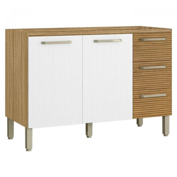 Balcão de Pia Ametista 2 Portas 3 Gavetas 120 cm Freijó Ripado Supremo - Kits Paraná Balcão de Pia Ametista 2 Portas 3 Gavetas 120 cm Freijó Ripado Supremo - Kits Paraná