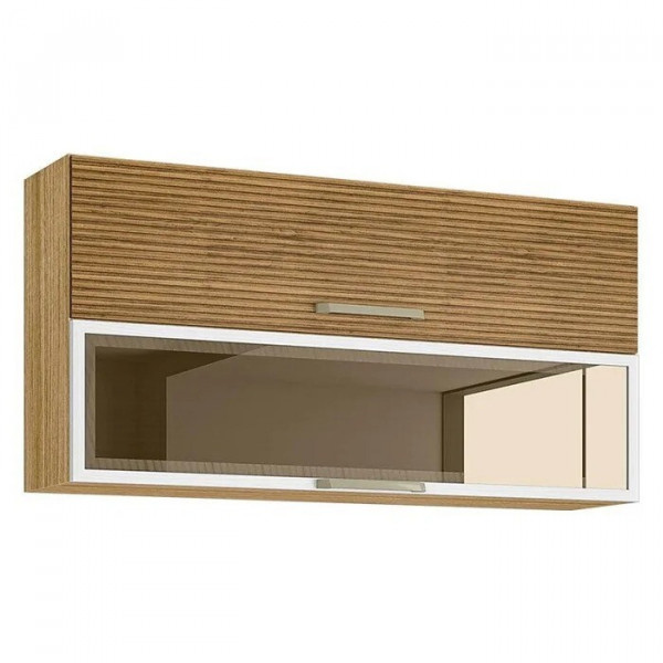 Armário Aéreo Ametista 2 Portas Basculantes 1 com Vidro 120 cm Freijó Ripado Supremo - Kits Paraná Armário Aéreo Ametista 2 Portas Basculantes 1 com Vidro 120 cm Freijó Ripado Supremo - Kits Paraná