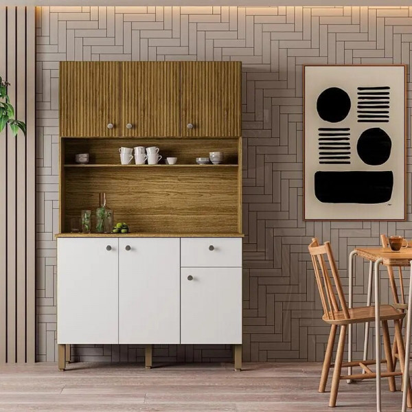 Kit Cozinha Ambiente Style 6 Portas Freijó Supremo Ripado - Kits Paraná Kit Cozinha Ambiente Style 6 Portas Freijó Supremo Ripado - Kits Paraná