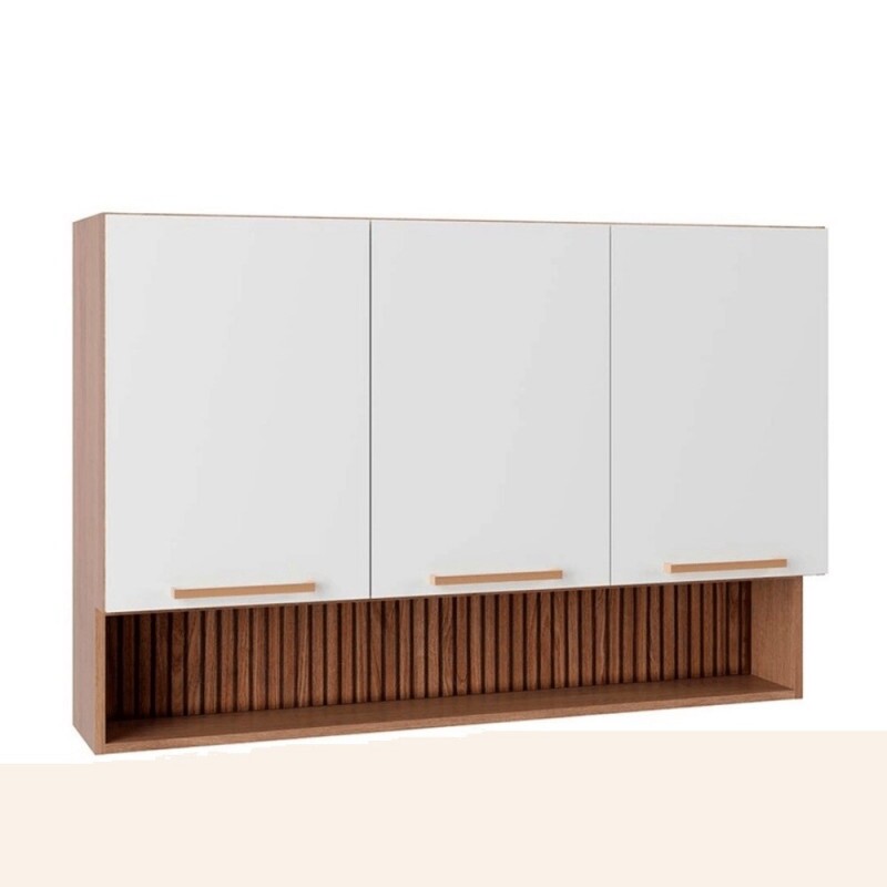 Armário Aéreo Avelã Modulado 3 Portas c/Nicho 120cm Mel/branco - Telasul