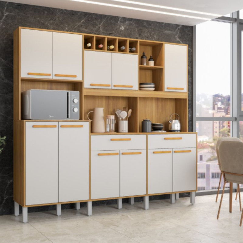 Armário de Cozinha Kit Milano 11 portas Freijó/Off White - Fiorello