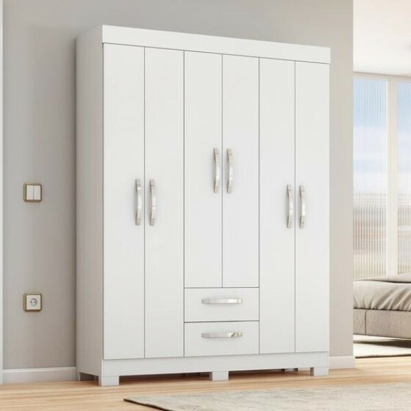 Guarda-roupa Nt6015 com 6 Portas e 2 Gavetas Branco/Rosa 