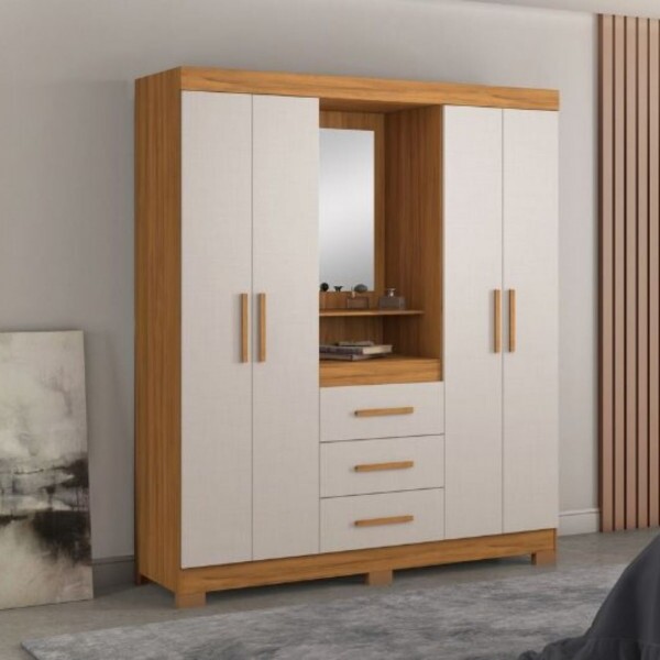 Guarda Roupa Solteiro 4 Portas 3 Gavetas NT5015 Notável Móveis - Freijó/Off White Guarda Roupa Solteiro 4 Portas 3 Gavetas NT5015 Notável Móveis - Freijó/Off White