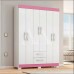 Guarda-roupa Nt6015 com 6 Portas e 2 Gavetas Branco/Rosa Notável