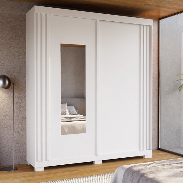 Guarda Roupa 2Pts Correr Athena C/Esp C/Pés Branco ACP Guarda Roupa 2Pts Correr Athena C/Esp C/Pés Branco ACP