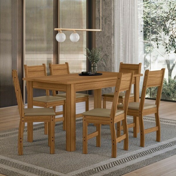 Conj. Mesa Bellagio 150x77cm, c/ 6 Cadeiras Milano, Carvalho - Poliman Conj. Mesa Bellagio 150x77cm, c/ 6 Cadeiras Milano, Carvalho - Poliman