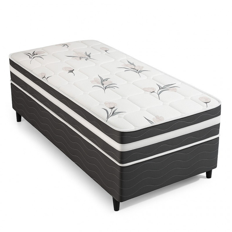 Conjunto Box Viena Solteiro ( Base+ Colchão) Molas Ensacadas 88x188x52 - Topazio