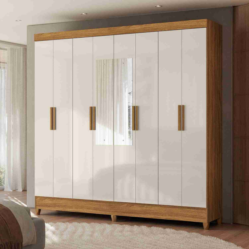 Guarda-Roupa Marajo C/ Espelho Freijo / Off White - Moval 