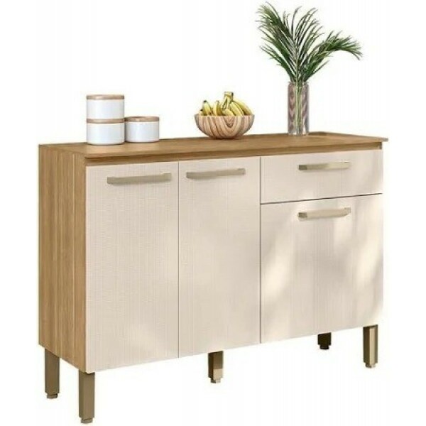 Balcão de Cozinha com Tampo 3 Portas 1 Gav 120cm Paraná Versalhes - Freijó Soft Balcão de Cozinha com Tampo 3 Portas 1 Gav 120cm Paraná Versalhes - Freijó Soft