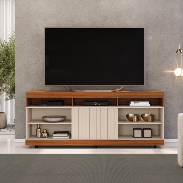 Rack para Sala TV até 50 Polegadas Dili Freijó/Off White - DJ Móveis Rack para Sala TV até 50 Polegadas Dili Freijó/Off White - DJ Móveis