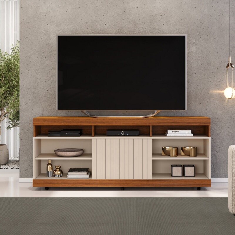 Rack para Sala TV até 50 Polegadas Dili Freijó/Off White - DJ Móveis Rack para Sala TV até 50 Polegadas Dili Freijó/Off White - DJ Móveis