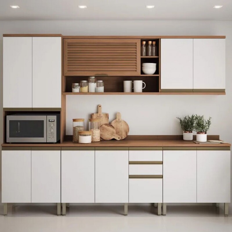 Cozinha Modulada Macadamia Freijó/Branco- 5 peças